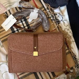 Francesca's Collections Brown Felt Crossbody Wallet with Gold Accent
